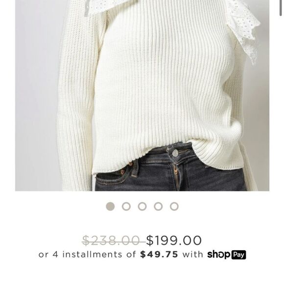 LILLA P Eyelet Ruffle Shoulder Trimmed Crew Neck Ribbed Sweater White Size L - Picture 9 of 11